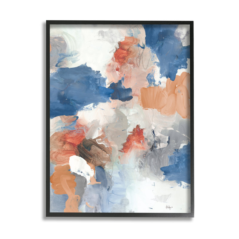 Arrangement de couleur contrastée avec un ton de rosé - peinture, H 14 po x l 11 po x P 1,5 po, Giclée encadrée noir minuit