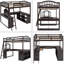 Lit mezzanine double en bois avec bureau en U, compartiments de rangement et miroir à trois volets-1181174748