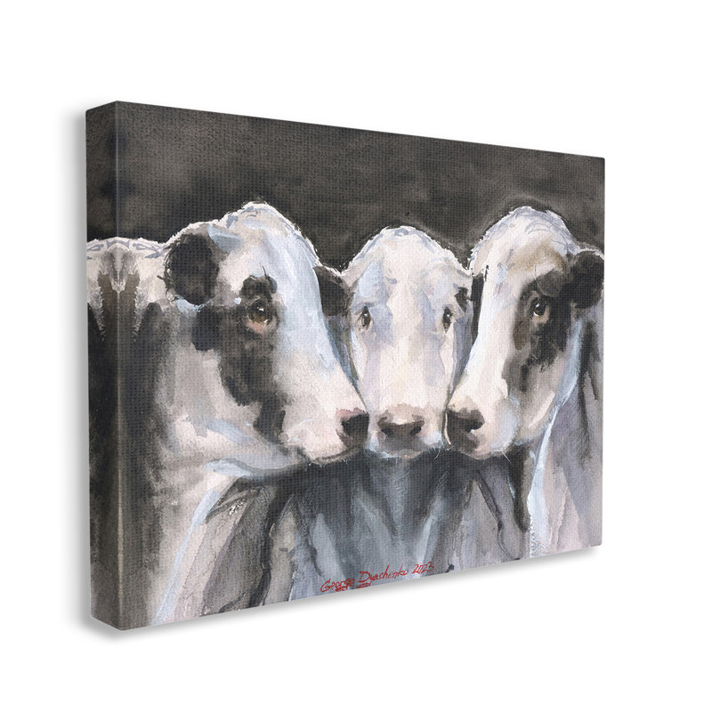 «Cow Cow Trio», peinture sur toile par GeorgeDyachenkoArt, H 36 po x l 48 po