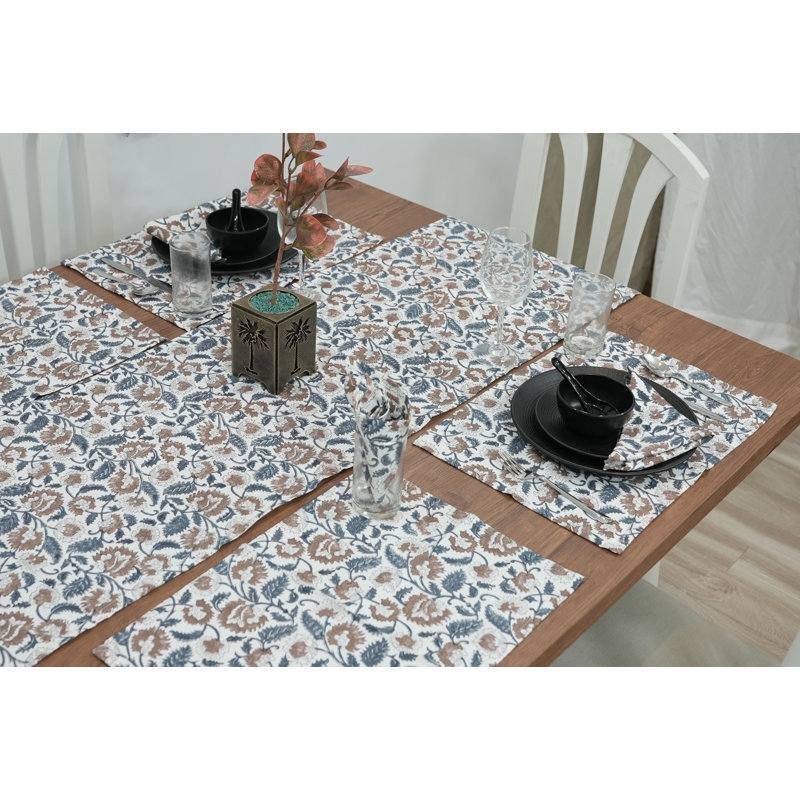 Ensemble de 12 serviettes de table décoratives fabriquées à la main Fab Mandine (Mandakni, bleu) 18 po x 18 po {Ensemble de 12}