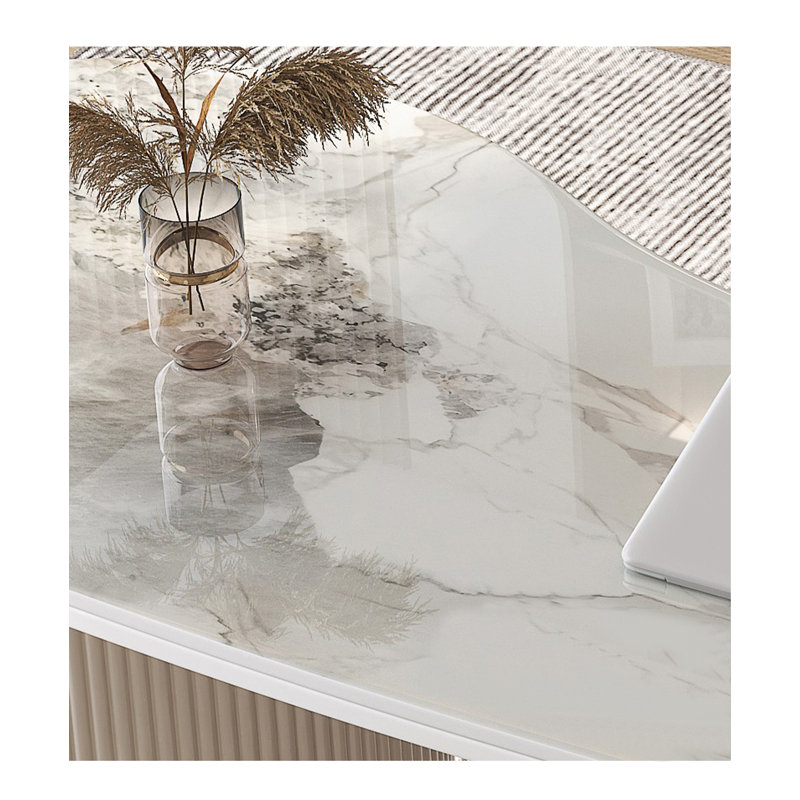 Faux Marble Oval Desk, 27.56" H x 62.99" W x 27.56" D