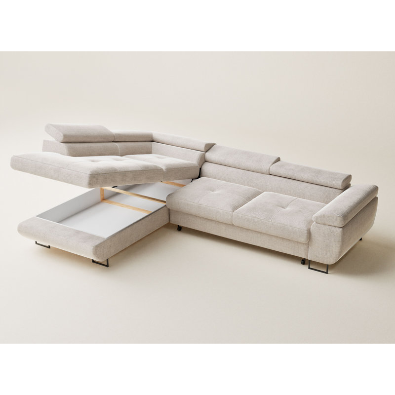 4 Seater Reclining Corner Sofa , Light Beige Polyester/Chenille, Left Hand Facing