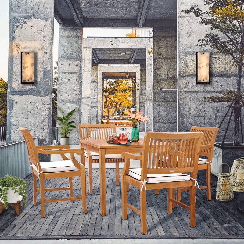 Outdoor 5 - Piece Teak Dining Set with Cushions