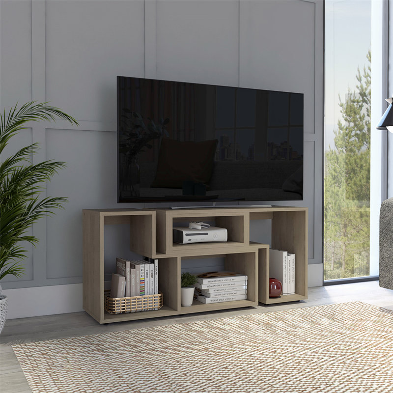 Meuble télé extensible avec plusieurs tablettes, conception réglable pour des espaces de divertissement personnalisables