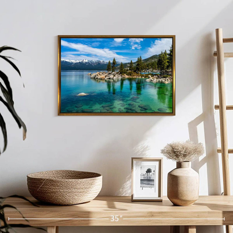 Green Lake Tahoe, Cadre flottant doré, 19 po x 13 po