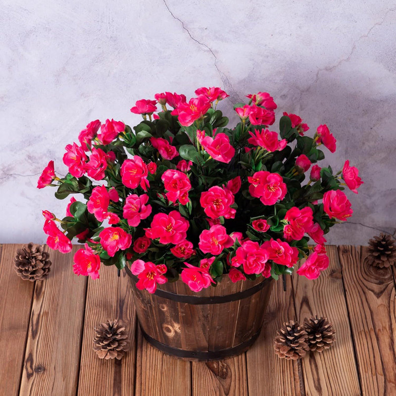 6 pièces rhododendron artificiel d'été décoratif, Rouge