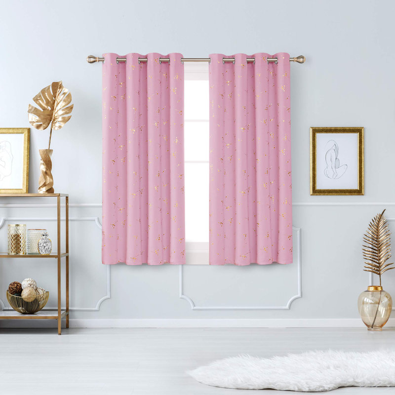 Foil Printed Constellation Pattern Blackout Grommet Curtains (Set of 4), 52" W x 45" L, Pink