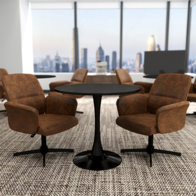Ensemble de salon de bureau 3 pièces - Fauteuils pivotants et table ronde pour la réception, la conférence ou le bureau personnel