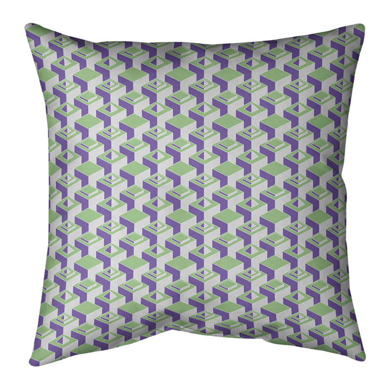 Housse de coussin Skyscrapers, 14 po x 14 po, Vert chaud / mauve, Croisé en coton