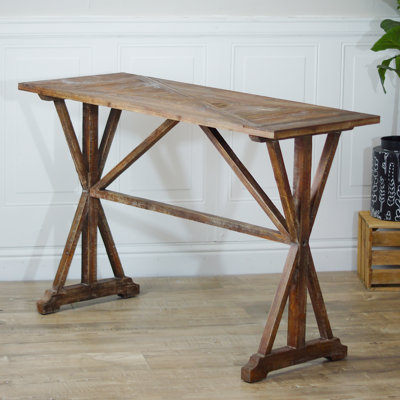 Wood 46 in. Brown Hall Table with Crossed Trestle Base
