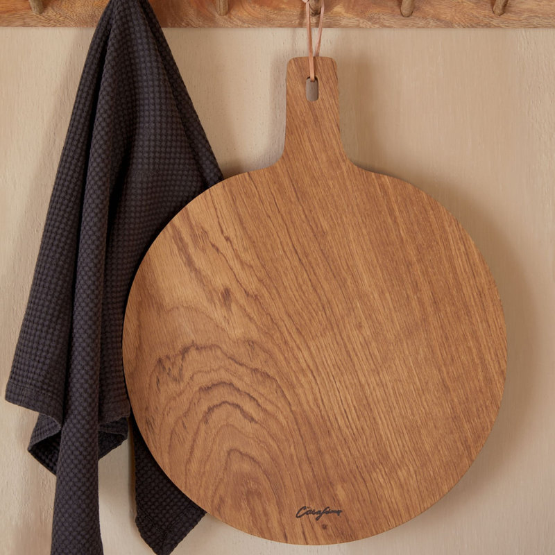 Planche à découper ronde en bois de chêne avec poignée
