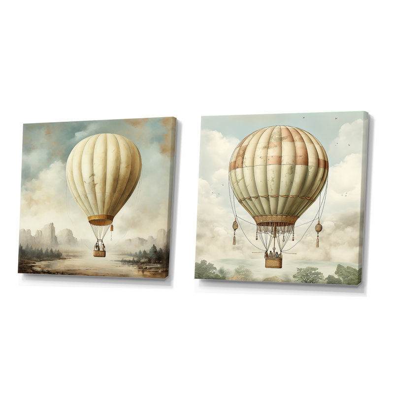 Contemporary Balloon Voyage - Ensemble de 2 montgolfières carrées, Toile tendue, H 30 po x l 61 po