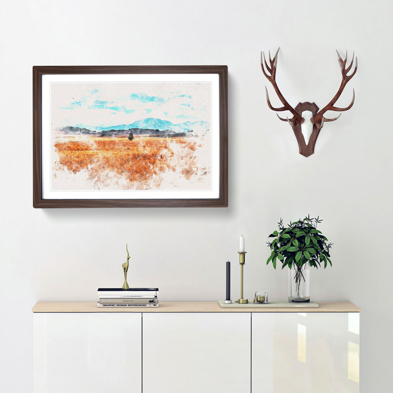 Lone Tree in Montana - Picture Frame Painting Print, Walnut Framed, 62cm H x 87cm W x 2cm D