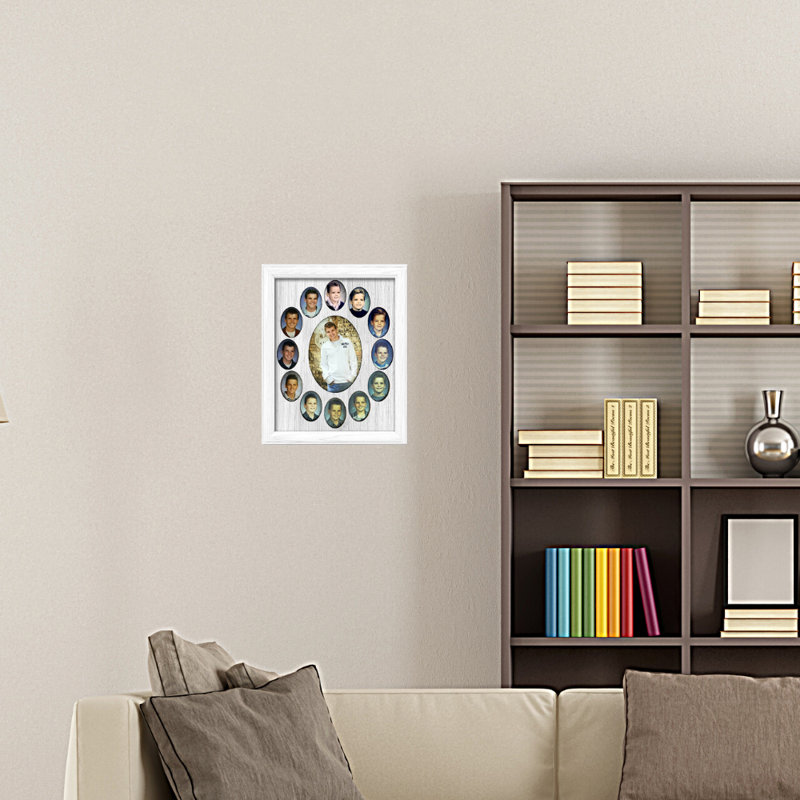 School Years Picture Frame - Oval Collage - K-12 School Days - Holds Wallet Size Photos - 11X14 Unfinished Frame With Wooden Mat