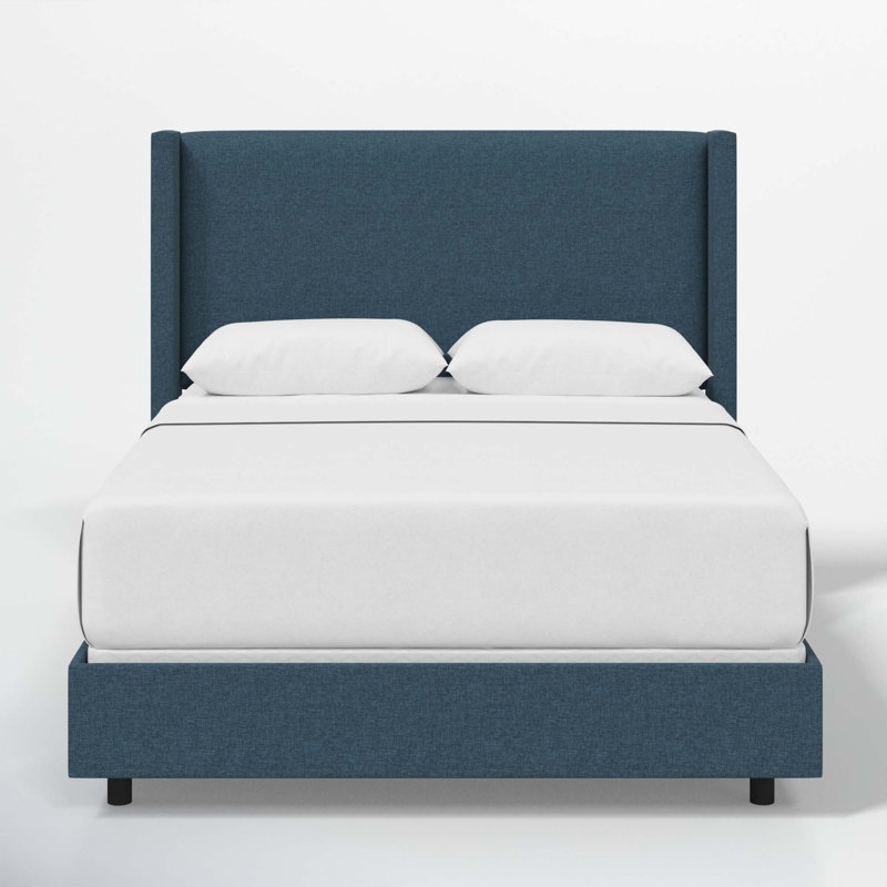 Hanson Upholstered Wingback Bed, Queen, Zuma Navy Textured Linen
