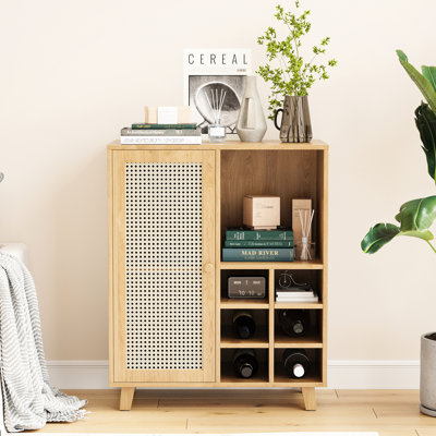 34 Inch Sideboard With Wine , Home Living Room Buffet, One Enclosed And Two Open Shelves, - Front Door, Ideal For Kitchen Use Bar Cabinet, Home, 6 Space, Design, Long Lasting Suitable Various Rooms