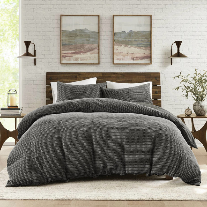 3pcs Duvet With Waffle Texture, 100% Cotton Comfort, Relaxed Finish, Button Closure, Breathable All Year, 3pcs, Washed Bedding , Unique Pattern, Oversized Coverage, Soft