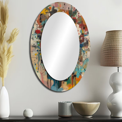 Abstract Face Portrait II - Yellow Modern Oval Wall Mirror