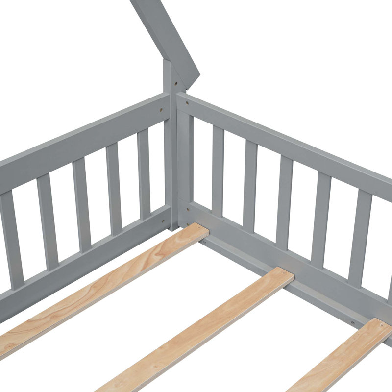 Lit double en forme de tente avec garde-corps, lattes, porte, naturel, Lit simple, Gris