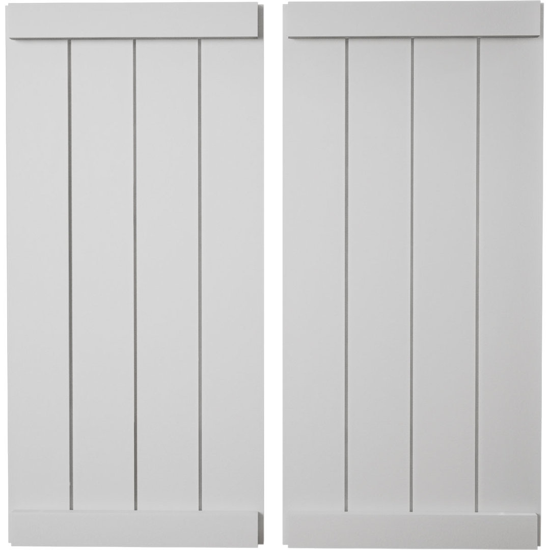 Rustic Four Board Joined Board-n-Batten Faux Wood Shutters w/End Batten (Per Pair) Ekena Millwork 
