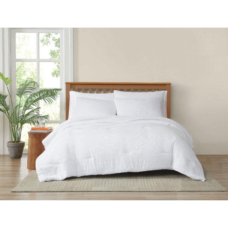 Ensemble d'édredon délavé froissé Trely Soft, Blanc, Édredon pour très grand lit + 2 très grandes ta