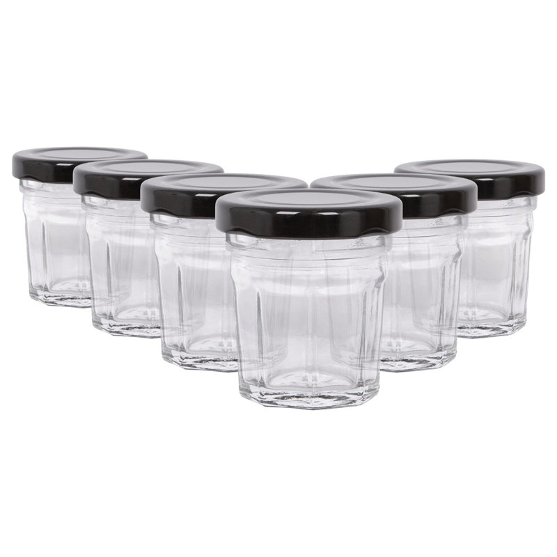 Argon Tableware Glass Jam Jars with Lids, 150ml, Black