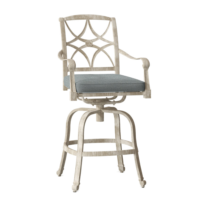 Wiltshire Outdoor Swivel Bar Stool, Hedge Flannel Sunbrella® Flannel, Weathered White, 30.25"