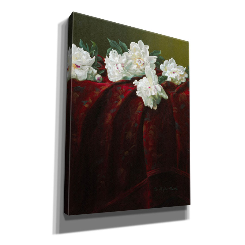 Pivoines sur cramoisi sur toile par Christopher Pierce, H 16 po x l 12 po x P 0,75 po