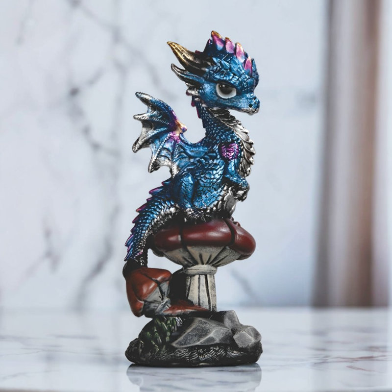 Figurine dragon sur champignon 5,5 "de haut, Bleu