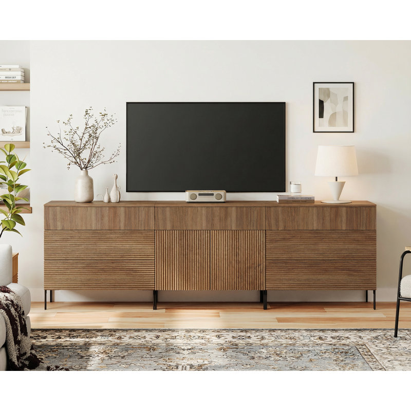 Meuble télé avec commode Modern Reeded, Noyer