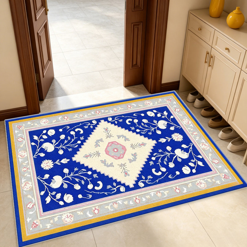 Blue Floral Area carpet-easy to clean, machine-washable, soft and comfortable; suitable for door mats, kitchens, living rooms, bedrooms, corridors, and laundry areas. Easy to clean, durable carpet for home decoration.