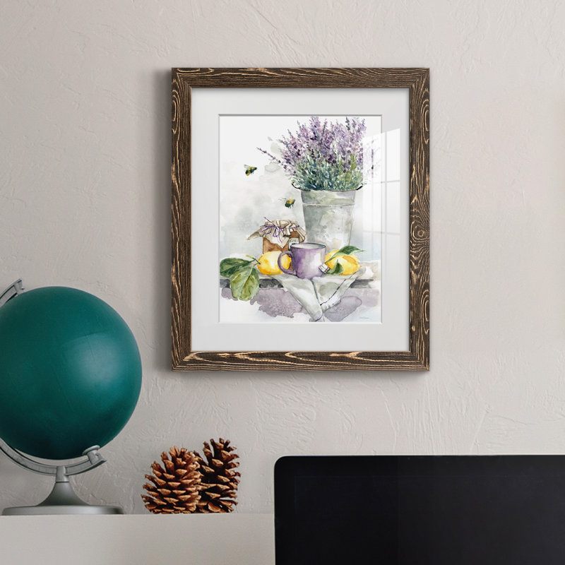 Lavande, citron et miel - peinture sur cadre, Encadré de bois de noyer, H 20 po x l 17 po x P 1,5 po