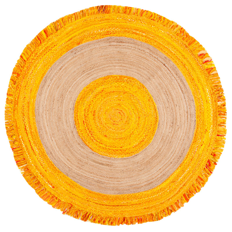 Knowles Hand Woven Cotton/Jute Rug in Gold/Natural, Round 8'