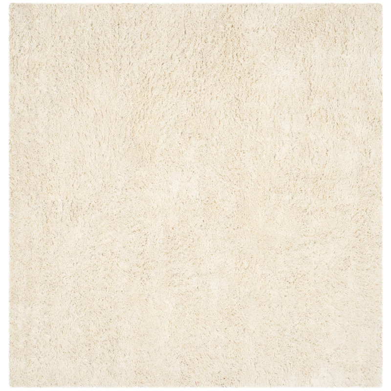 Tapis à poil long ivoire fabriqué à la main Assar, Carré 7 pi