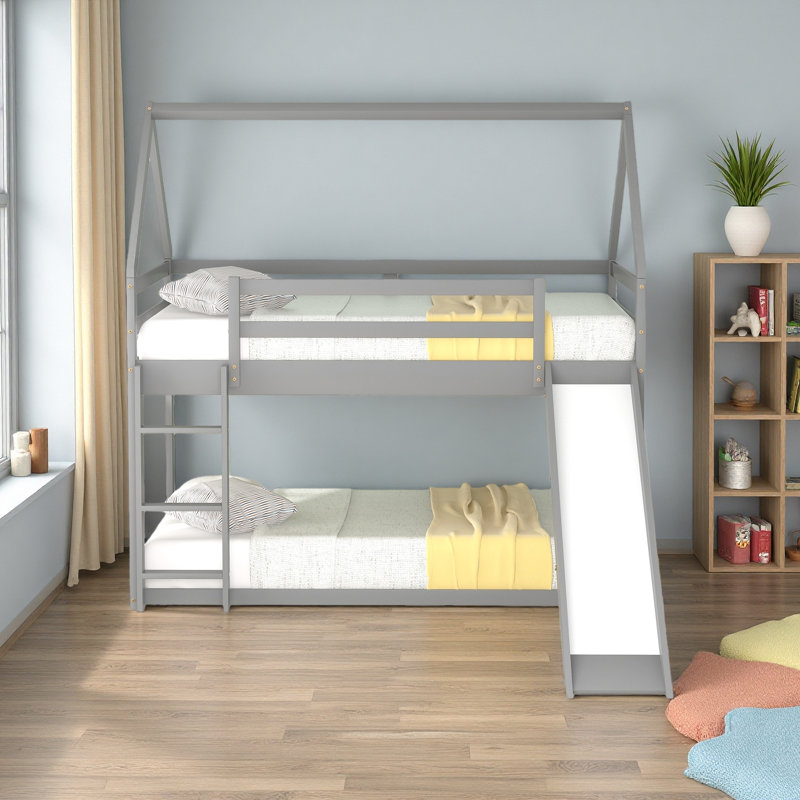 Lit simple superposé avec glissoire et échelle, Gris