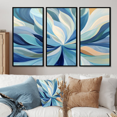 «Blue Faded Leaves» - ensemble d'impression d'art mural feuilles
