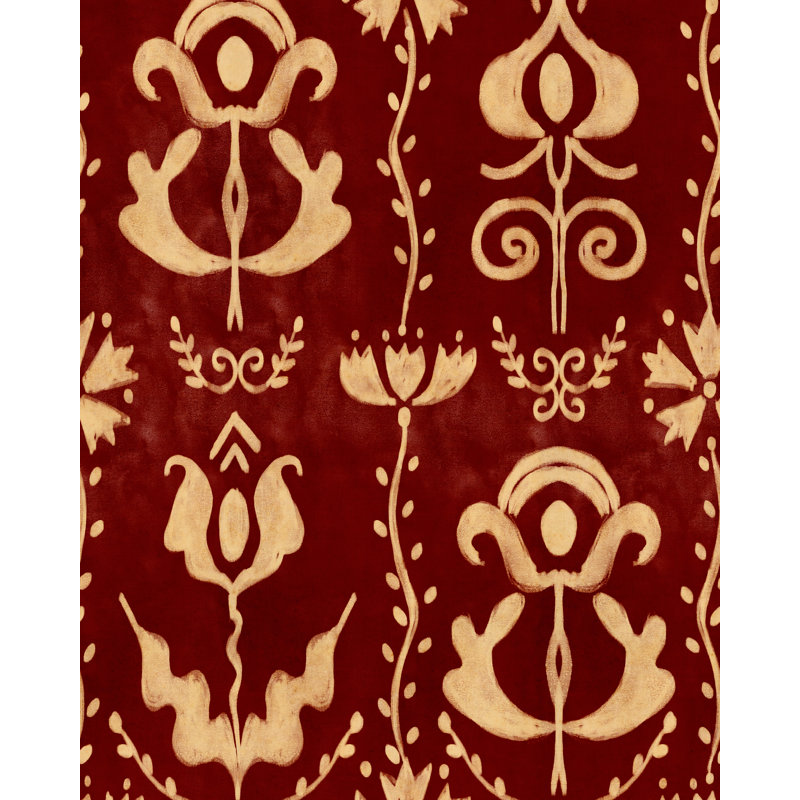 GRANDMA'S STENCIL Milky Blue Wallpaper, Red/Taupe