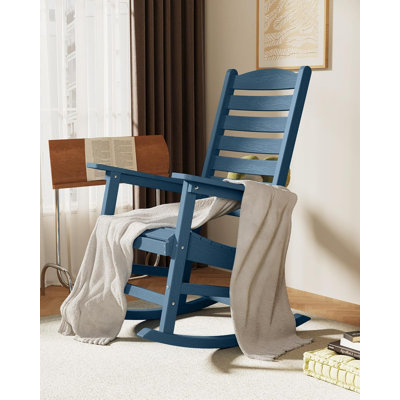 Chaise berçante d'extérieur à bascule pour l'extérieur toutes saisons avec dossier courbé et chaise berçante en plastique pour porche, pelouse, cour, jardin, bleu marine