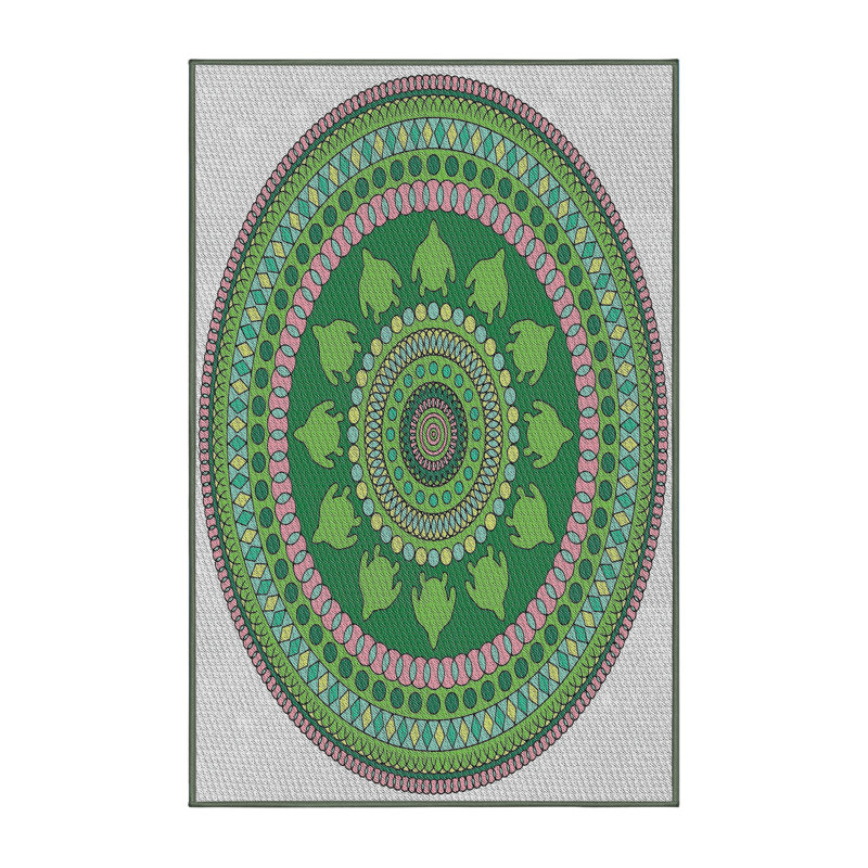 Fabriqué à la machine à partir de laine et de polyester gris/vert Tapis décoratif, Rectangle 7 pi x 9 pi