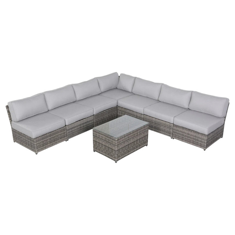 6 - Person Patio Seating Group, Complete 8 Piece With Modular And Rectangular Table, Comfortable Cushions, Fade Covers Fully Assembled Conversation For People, Rust Aluminum Frame, 5" Thick Open Cell