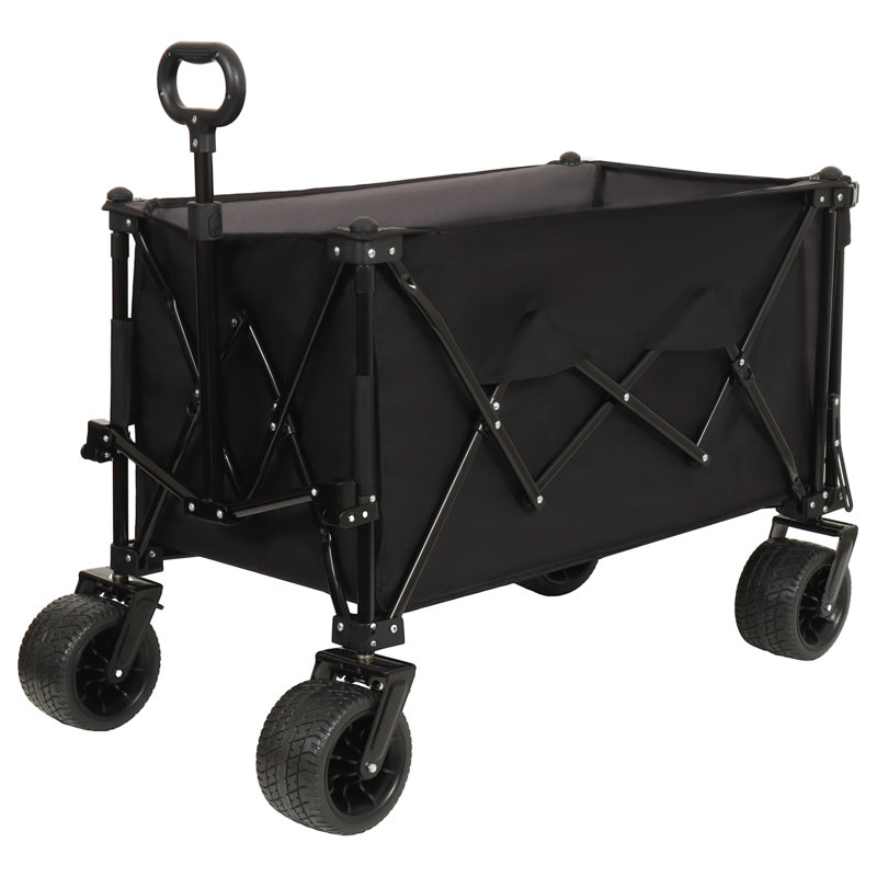Chariot utilitaire pliable en acier avec hayon allongé et lit très long en noir et gris