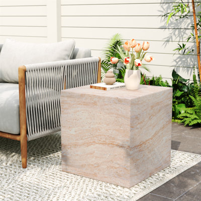 Outdoor/Indoor Square Travertine Lightweight Concrete Side Table