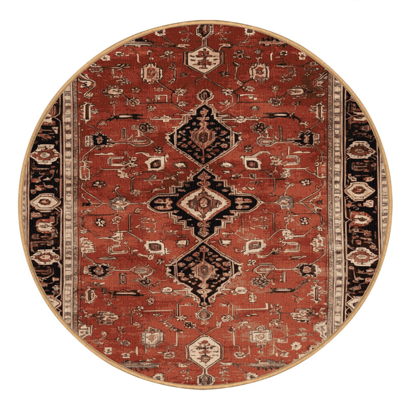 Machine Washable Persian Brown Area Rug, Round 4'