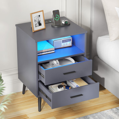 17.7" W 2-Drawer LED Nightstand