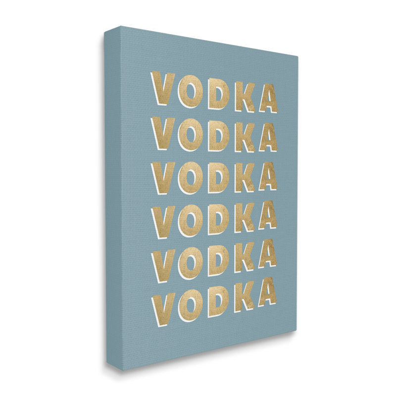 Motif de texte vodka Glam sur fond bleu sarcelle par CAD Designs - impression, H 30 po x l 24 po x P 1,5 po, Toile tendue
