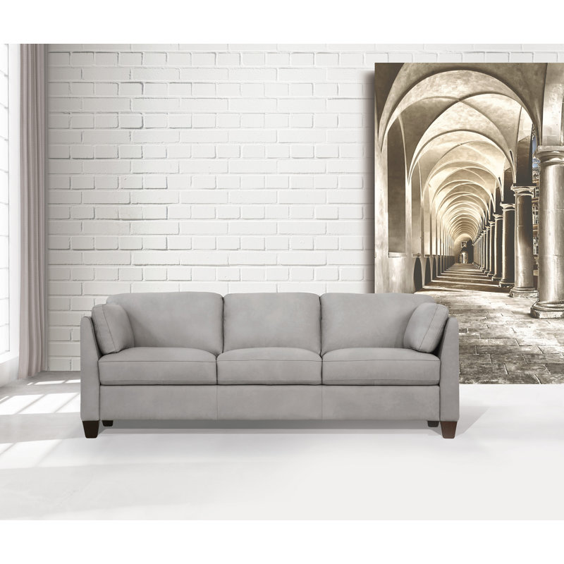 Camire Upholstered Sofa with Flared Arm, Dusty White Genuine Leather