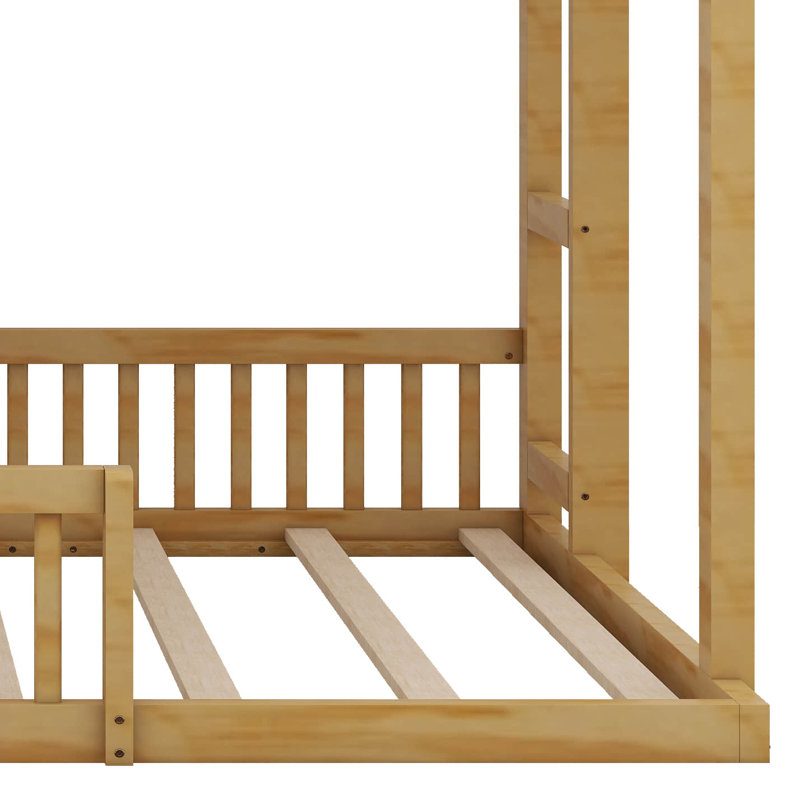 Structure de lit superposé en bois avec glissoire et échelle intégrée pour enfants, adolescents et jeunes, Naturel