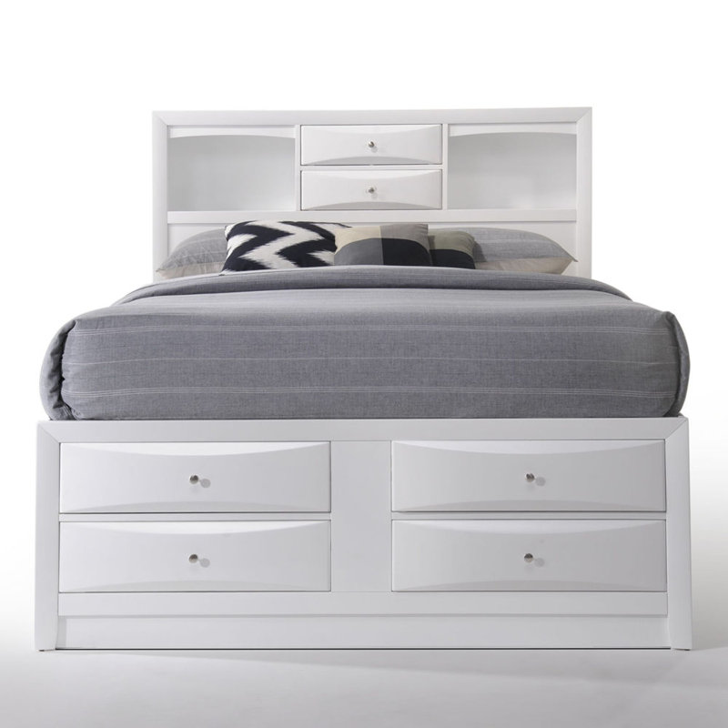 Grand lit avec rangement blanc Ireland, Blanc / Blanc