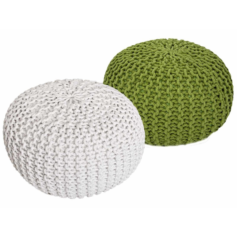 Iyana 55cm Wide Pouf Ottoman, White/Green