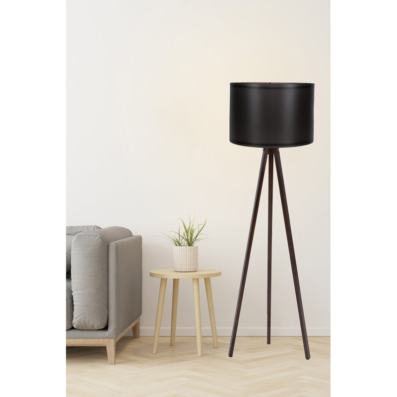 Stylish Floor Lamp with MDF Body & Polypropylene Cap, Black & Walnut Finish, 57.1 x 15.0 inches | Max 60W E27 Socket, 78.7-inch Cable, On/Off Switch | Perfect for Living Room, Bedroom & Modern Decor